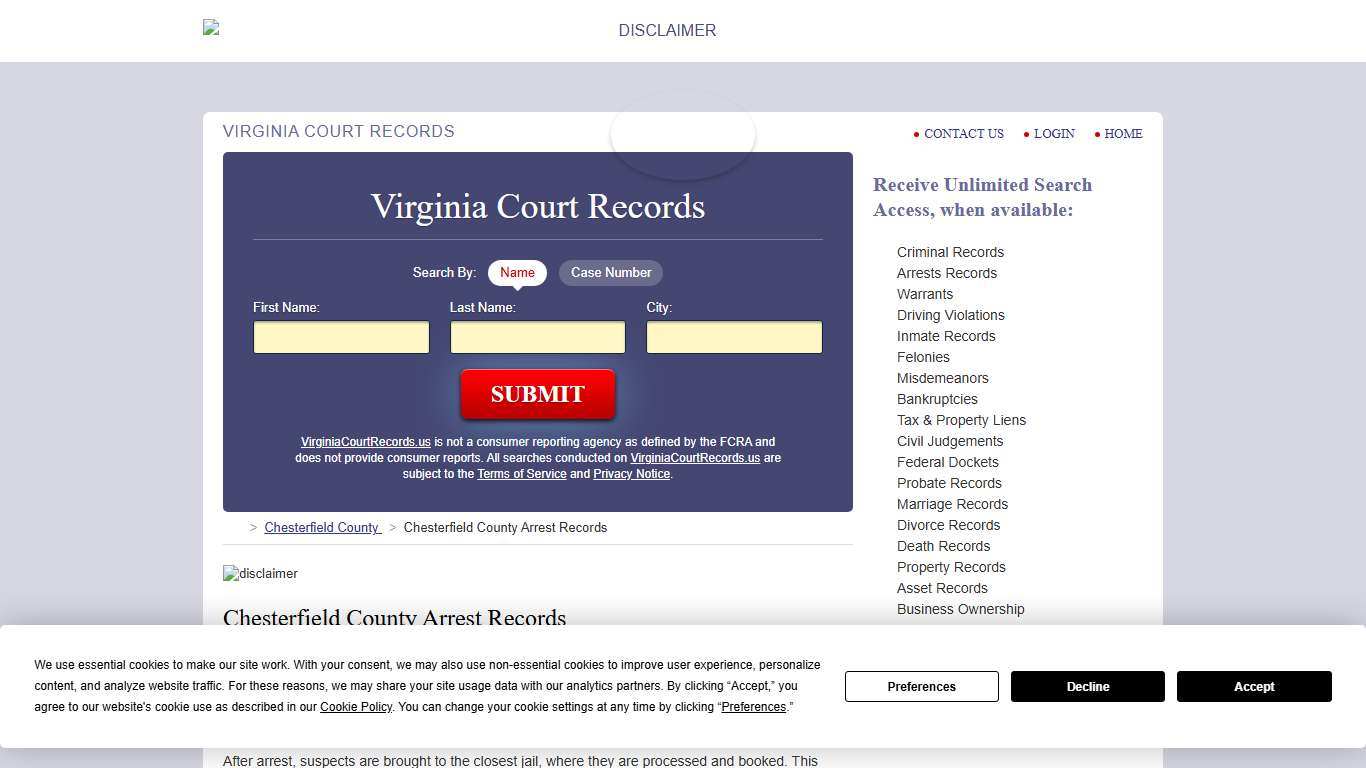 Chesterfield County Arrest Records | VirginiaCourtRecords.us