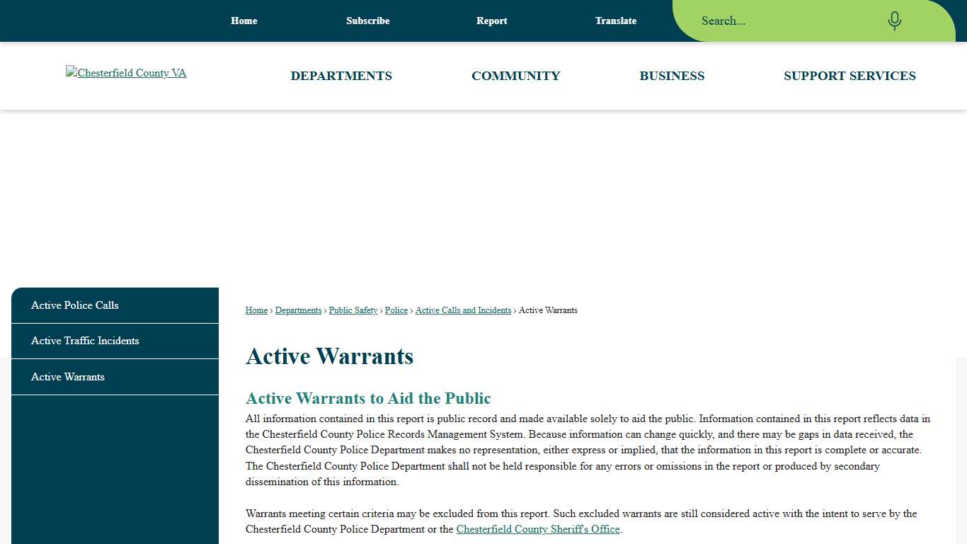 Active Warrants | Chesterfield County, VA