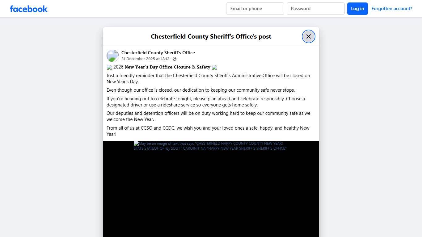 🎉 2026 𝐍𝐞𝐰 𝐘𝐞𝐚𝐫’𝐬... - Chesterfield County Sheriff's Office | Facebook